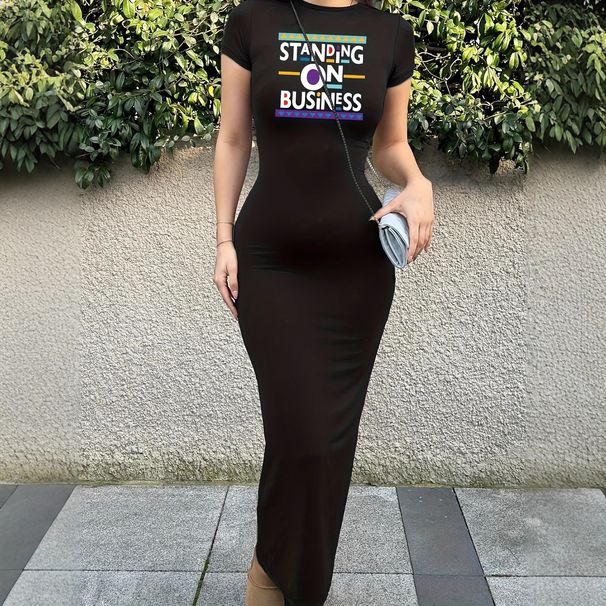 Women's Clothing Elegant Casual Long Dress 3177S144 Slim Fit Round Neck Short Sleeve Women's Spring Summer Clothing_ecoleips.com