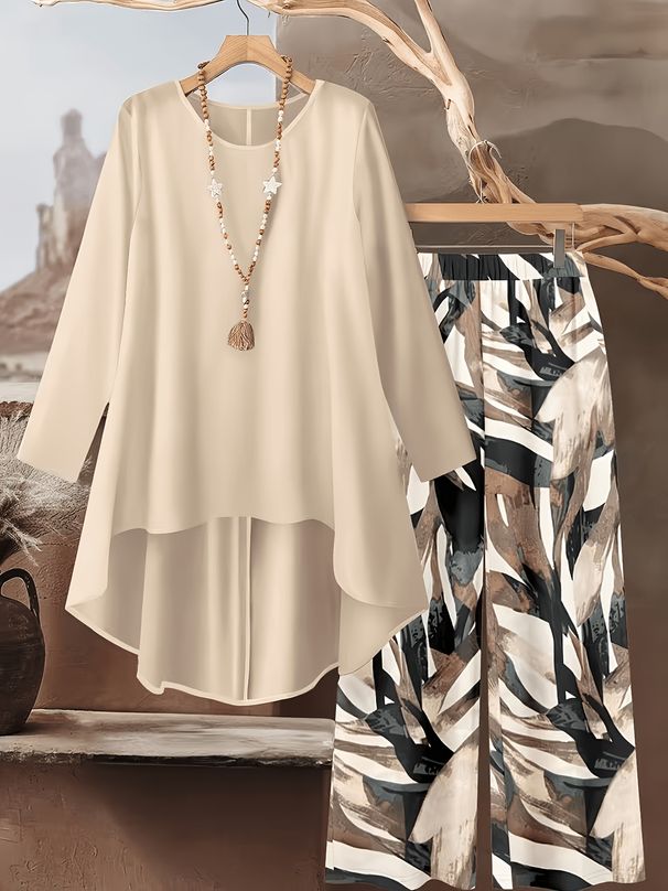 Women's Clothing Floral Print Wide Leg Pants Set For Women Casual Fashion Two-Piece Long Sleeved Spring Home Wear_ecoleips.com