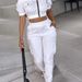Women's Solid Color Off-Shoulder Raglan Top with Patch Pocket And Casual Jogger Pants Set Short-Sleeved Cross-Body Clothing_ecoleips.com