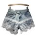 European Station New Denim Shorts Women's High Waist Embroidery Lace Stitching Loose Versatile Wide Leg A Line Hot Pants_ecoleips.com