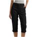 Women's Solid Color Cargo Pants Button Waistband Capri Pants with Rolled up Cuffs England Style Fashion for Spring/Autumn Summer_ecoleips.com