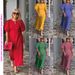 Women's Clothing Summer Macaron Color Puff Sleeve Round Neck A-Line Long Dress Style Casual Hollow Out Women's Clothing_ecoleips.com