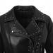 Aria Basics Black Rivet Leather Jacket For Women, Short Style, With Metal Ring Belt On The Back, Punk Biker Jacket, Direct From_ecoleips.com