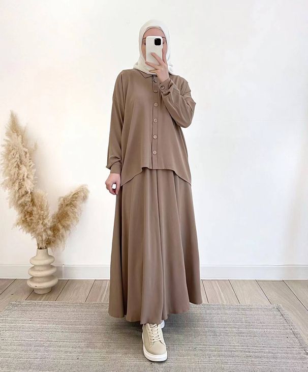 Verve 2025 Spring Women's Muslim Clothing Set Loose Long Sleeve Shirt And Skirt_ecoleips.com