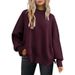 Women's Batwing Long Sleeve Knit Sweater - Oversized Round Neck Pullover With Side Slits, Soft Polyester Blend, Comfortable Loose Fit For Autumn_ecoleips.com