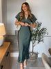 HH Women Elegant Solid Satin Dress Sexy V Neck Short Sleeve Midi Dress 2025 New Fashion Summer Lady Holidays Party Dress_ecoleips.com