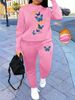 Women's Autumn And Winter Hip-hop Casual Street Butterfly Pattern Printed Round Neck Sports Shirt+sports Pants Set-586_ecoleips.com