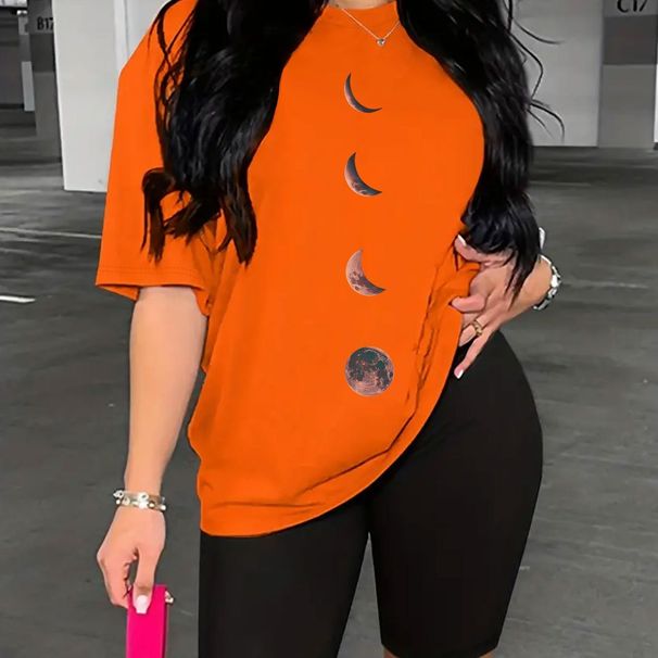 Summer Women's Casual And Fashionable Moon Print Loose T-shirt+shorts Two-piece Sportswear Suitable For Daily Wear-111_ecoleips.com