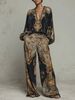 Vintage V-Neck Floral Print Velvet Lounge Set For Women - Spring Vacation Style Two-Piece Outfit (XS-XXL)_ecoleips.com