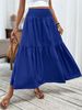 High Waist Elastic A-line Long Skirt, Women Solid Spliced Umbrella Skirt, Elegant Casual Dress Skirt For Summer & Autumn_ecoleips.com