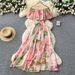 Floral Print Off-Shoulder Ruffle Hem Sundress For Women, Smocked Waist A-Line Summer Dress, Casual Boho Chic Vacation Dress_ecoleips.com