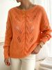 Women Lightweight Breathable Thin Hollow Cable Knit Sweater, Boat Neck Drop Shoulder Long Sleeve Openwork Loose Casual Daily Knitted Top_ecoleips.com