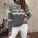 "Nordic Fair Isle Knit Sweater – Women's Thick Acrylic Winter Pullover (Navy/Red/Gray, S-5XL, Snowflake & Reindeer Jacquard)"_ecoleips.com