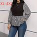 Women's Clothing Plus Size Clothes Patchwork Striped Shirt – Oversized Button-Down Blouse For Women, Loose Fit & Comfortable (0XL-4XL, Black)_ecoleips.com