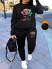 Women's Autumn And Winter Hip-hop Casual Street Rose Pattern Printed Round Neck Sports Shirt+sports Pants Set-537_ecoleips.com