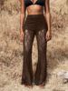 Women's Clothing High-Waisted Flared Knit Trousers American Sexy See Through Design Lace Elegant_ecoleips.com