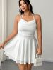 Curvy White Halter Backless Ruched Mini Dress, Summer Birthday Concert Night Party Gown_ecoleips.com