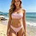 Pink Leopard Print Bandeau Bikini Set Women Thin Strap Back Tie Swimsuit High Cut Cheeky Bathing Suit Beach Swimwear_ecoleips.com