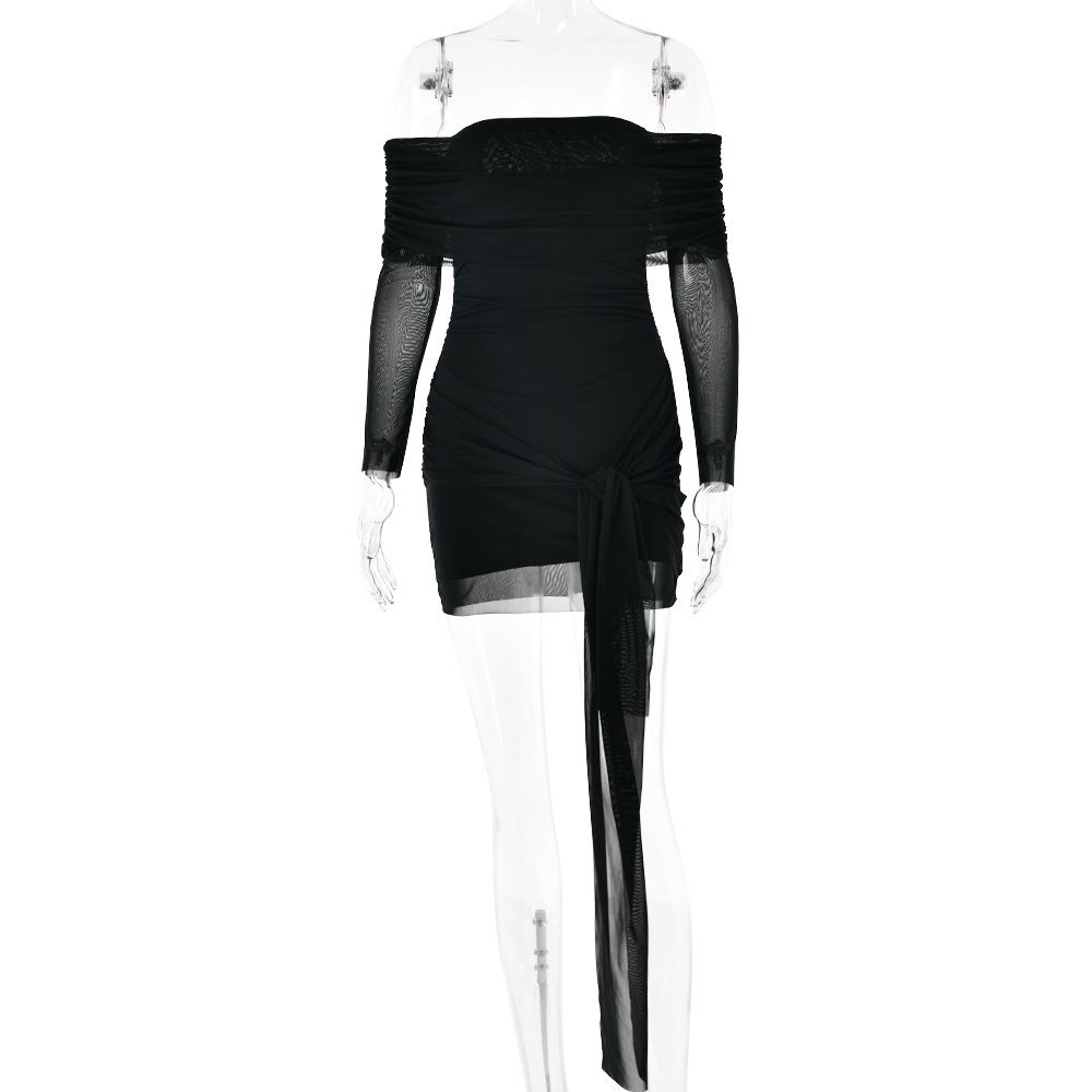 Women's Clothing Sexy Fashion Tube Top Dress Long Sleeve Pleated Hip Skirt_ecoleips.com