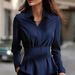Women's Shawl Collar Long Sleeve Top Plain Color Regular Fit American Style Clothing_ecoleips.com
