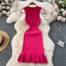 Summer Knitted Bodycon Sexy Dress 2026 O Neck Sleeveless Ruffled Party Sundress High Street Elastic Slim Short Dress_ecoleips.com