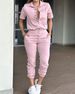 Women's Clothing Casual Fashion Women's Leggings Jumpsuit Lapel Pocket Waist Elastic Button Jumpsuit_ecoleips.com