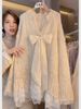 girl French Sweet Bow Sweater Lazy Women's Autumn Winter Outfit 2025 Lace Patchwork Knitted Loose Top_ecoleips.com