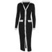 French Style Tweed Inspired Long Dress Elegant Open Front Cardigan Design Single Breasted Slim Waist Color Block Women Cocktail Party Dress_ecoleips.com