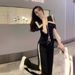 Women's Black Casual Sports Suit Summer Loose Wide Leg Pants Two Piece Set Reducing Age Internet Celebrity Street Style Short Sleeved_ecoleips.com