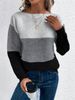 Women's Color-Block Knit Sweater – Polyester & Acrylic Blend, Round Neck, Long Sleeve, Loose Fit, Casual Pullover_ecoleips.com