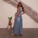 2025 New American Style Summer Women's Casual V-Neck Sleeveless Denim Jumpsuit For Cross-Border_ecoleips.com