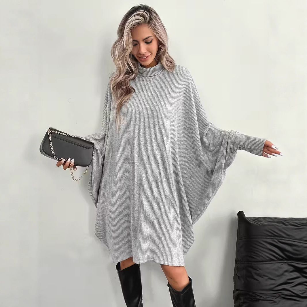 Elegant Oversized Batwing Sleeve Dress Long Sleeve Pullover Hoodie Grey Cape Coat For Women_ecoleips.com
