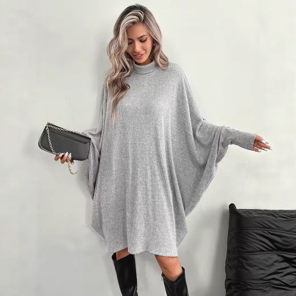 Elegant Oversized Batwing Sleeve Dress Long Sleeve Pullover Hoodie Grey Cape Coat For Women_ecoleips.com