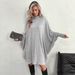 Elegant Oversized Batwing Sleeve Dress Long Sleeve Pullover Hoodie Grey Cape Coat For Women_ecoleips.com