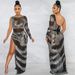 Voya Women's Fashion Sexy Nightclub Rhinestone Single Sleeve Irregular Slit Long Dress_ecoleips.com