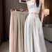 Suitable For All Seasons Ice Silk Cotton Wide-Leg For Women, Summer Draped Zen Style Linen Yamamoto With Thin Straps, Flowing Half Skirt Pants_ecoleips.com