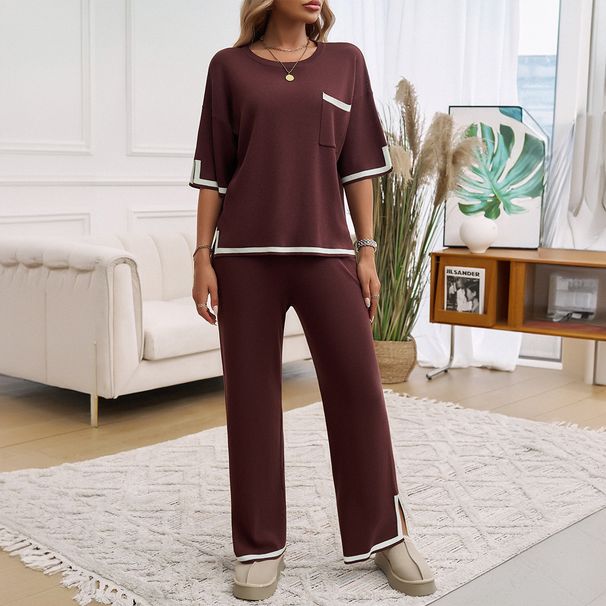 Diyun 2024 Autumn/Winter Foreign Trade Women's Fashion Elegant Commuting Color-Block Short-Sleeve_ecoleips.com