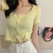 Short Sleeve T-shirts Women Slim Solid Lace O-neck Single Breasted Trendy Chic Sweet Lovely Ulzzang Simple Streetwear Knitted_ecoleips.com