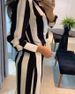 Women's Clothing autumn casual fashion black and white striped button pocket design shirt wide leg pants two piece set_ecoleips.com