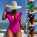 V Neck Ruffled One Piece Swimsuit For Women Bodycon Style Conservative Triangle Beach Swimwear_ecoleips.com