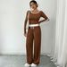 Women's Casual Two-Piece Set – High-Waisted Wide-Leg Pants & Comfortable Color-Block Top, Stretchy Lounge Outfit For Everyday Chic_ecoleips.com