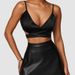 Women's Clothing Leather Jacket Sexy Black PU Leather Corset Top For Women - Strapless Bustier Vest With V-Neck, Rock Style, Streetwear Fashion_ecoleips.com
