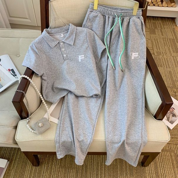 Women's Clothing Women's Fashionable Age Reducing Summer Sports Suit Short Sleeved Casual Two Piece Set Wide Leg Trousers Small Sized_ecoleips.com