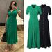 Women's Clothing Polo Collar Gold Button Sweater Dress European American Style Waist Cinching Long Dress Short Sleeved Hollow Knit New Autumn Winter_ecoleips.com