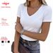 Women's Stretch V-Neck Short Sleeve T-Shirt - Soft Comfort Fit Casual Basic Top For Everyday Wear Sleek Slim Fit_ecoleips.com