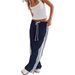 Women's Retro Sporty Style Side Striped Straight Leg Pants Loose Fit Elegant Casual Slippers Spring Summer New Fashion_ecoleips.com