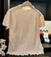 Women's Clothing Stand Collar Pleated One Piece Fold Sun Embossed T Shirt Pullover Solid Color Short Sleeved Top Classic Heavy Embroidery Style_ecoleips.com