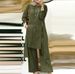 2025 Muslim Women's Fashion Two-Piece Set Elegant Solid Color Side Slit Long Shirt Wide-Leg Pants Outfit_ecoleips.com