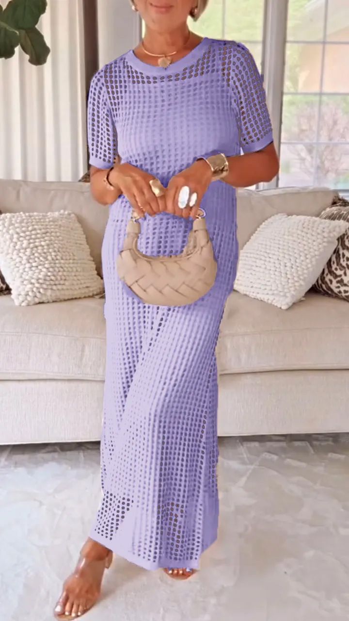 2025 Summer Style Sexy Hot Girl Women's Round Neck Hollow Out Strap Dress Two-Piece Set_ecoleips.com