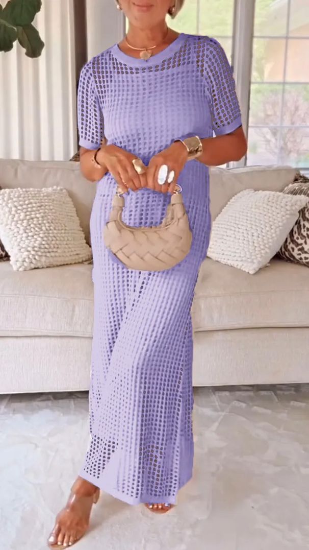 2025 Summer Style Sexy Hot Girl Women's Round Neck Hollow Out Strap Dress Two-Piece Set_ecoleips.com